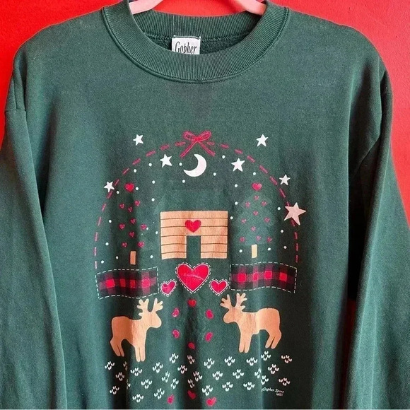 Vintage 90s Reindeer Christmas crewneck pullover sweater size Medium - Picture 2 of 7